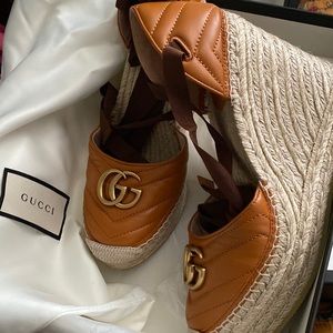 Gucci Leather Platform Espadrilles - Cognac, sz 40